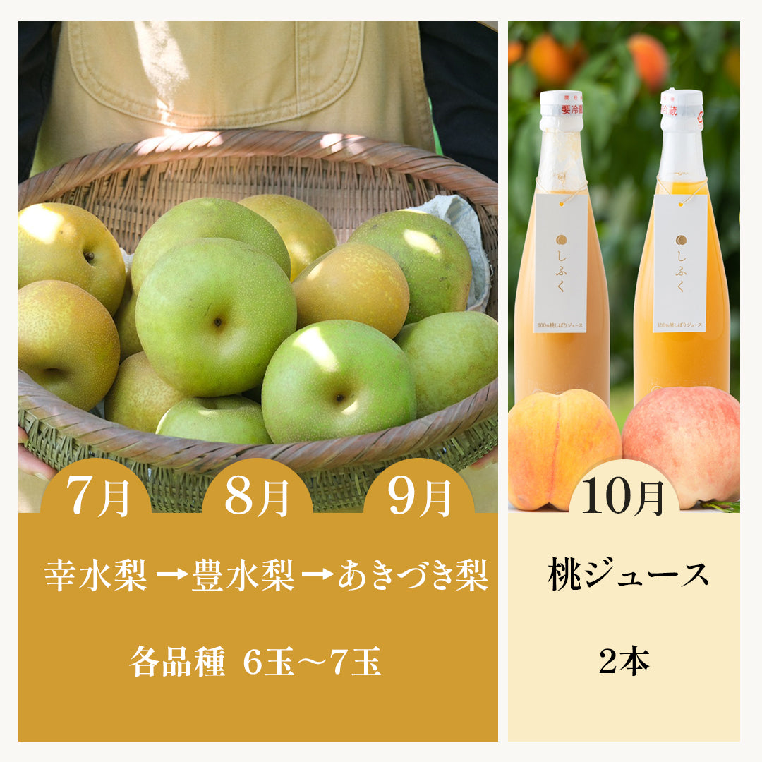 【梨三姉妹と桃しずくの物語】梨3回→桃ジュース2本【4回分の送料込み】