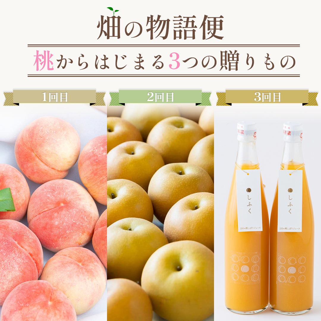 【畑の物語便】桃→梨→桃ジュース【3回の送料込み】季節のごちそうが届く定期便